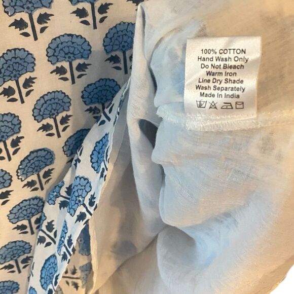 Victoria Dunn Sz M Blue White Feminine Boho Cotton Flowy Statement Pocket Dress - Picture 6 of 8